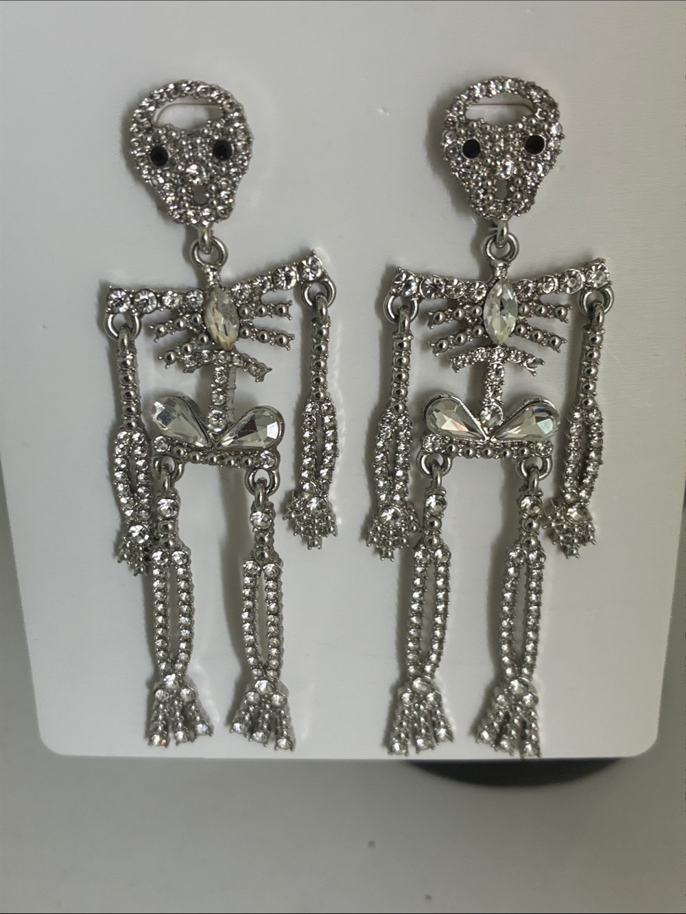 Silver Crystal Skeleton Drop Earrings